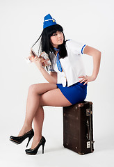 Image showing Young beautiful air hostess