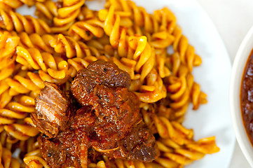 Image showing fusilli pasta with neapolitan style ragu meat sauce