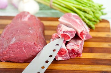 Image showing raw beef and pork ribs