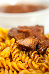 Image showing fusilli pasta with neapolitan style ragu meat sauce