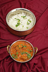 Image showing Rogan josh and rice from above