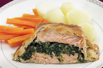 Image showing Salmon en croute meal