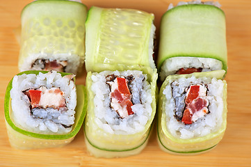 Image showing cucumber sushi rolls