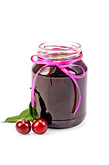 Image showing Jam cherry in a glass jar