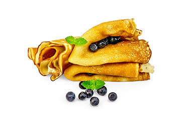 Image showing Pancakes with blueberries and mint