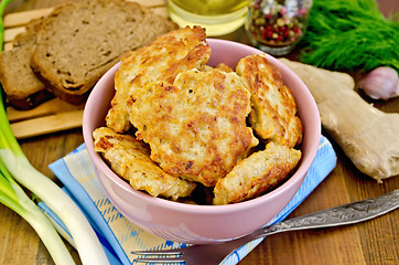 Image showing Fritters chicken with bread on the board