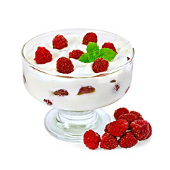 Image showing Yogurt thick with raspberries and mint