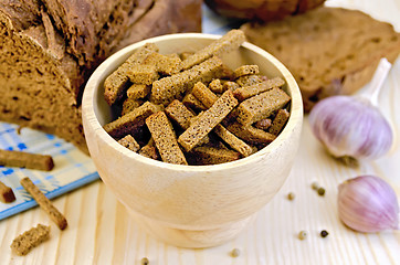 Image showing Rye homemade bread with croutons in a bowl