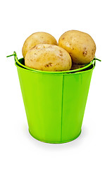 Image showing Potatoes yellow in a green bucket