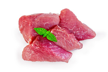 Image showing Meat pork slices with basil
