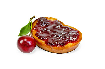 Image showing Bread with cherry jam and cherry