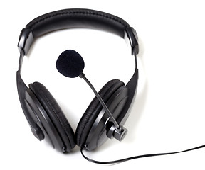 Image showing Headphones with microphone on white background.