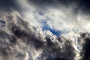 Image showing Sky with sunlight storm clouds