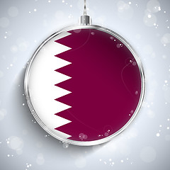 Image showing Merry Christmas Silver Ball with Flag Qatar
