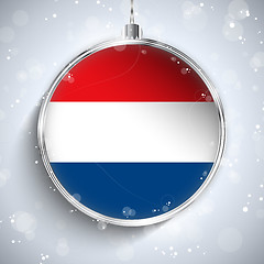 Image showing Merry Christmas Silver Ball with Flag Netherlands