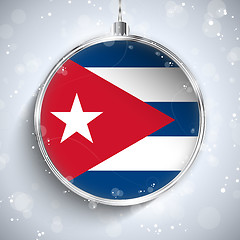 Image showing Merry Christmas Silver Ball with Flag Cuba