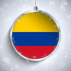 Image showing Merry Christmas Silver Ball with Flag Colombia