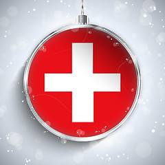 Image showing Merry Christmas Silver Ball with Flag Switzerland