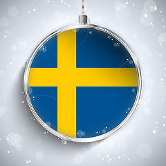 Image showing Merry Christmas Silver Ball with Flag Sweden