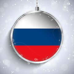 Image showing Merry Christmas Silver Ball with Flag Russia