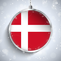 Image showing Merry Christmas Silver Ball with Flag Denmark