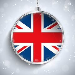 Image showing Merry Christmas Silver Ball with Flag United Kingdom UK