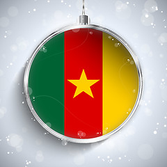 Image showing Merry Christmas Silver Ball with Flag Cameroon