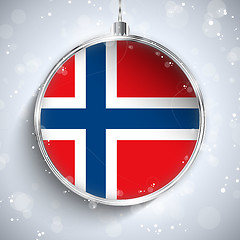 Image showing Merry Christmas Silver Ball with Flag Norway