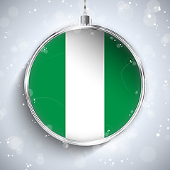 Image showing Merry Christmas Silver Ball with Flag Nigeria