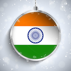 Image showing Merry Christmas Silver Ball with Flag India