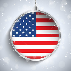 Image showing Merry Christmas Silver Ball with Flag USA