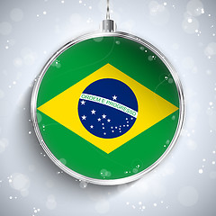 Image showing Merry Christmas Silver Ball with Flag Brazil