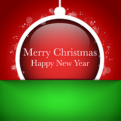 Image showing Merry Christmas Happy New Year Ball on Red Background