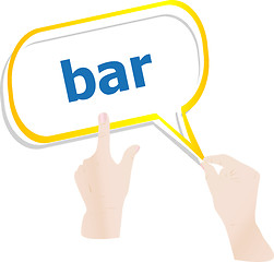 Image showing hands push word bar on speech bubbles