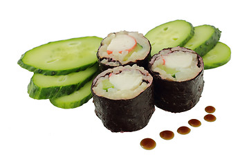 Image showing Sushi with a cucumber