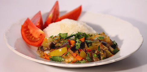 Image showing Rice and stewed vegetables