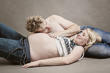 Image showing Loving happy couple, pregnant woman with her husband