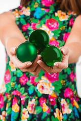 Image showing Young woman hands with christmas ball