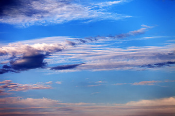 Image showing Sky with clouds at multicolored sunset 