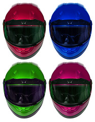 Image showing Motorcycle helmets on a white background. Collage 
