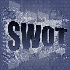 Image showing swot word on touch screen, modern virtual technology background