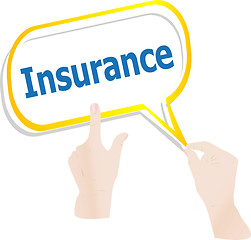Image showing hands holding abstract cloud with insurance word