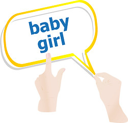 Image showing hands holding abstract cloud with baby girl word