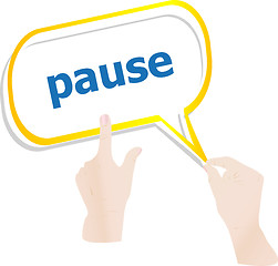 Image showing hands holding abstract cloud with pause word