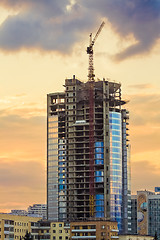 Image showing Tower Crane And Sunset