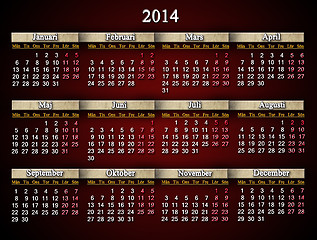 Image showing beautiful claret calendar for 2014 year in Swedish