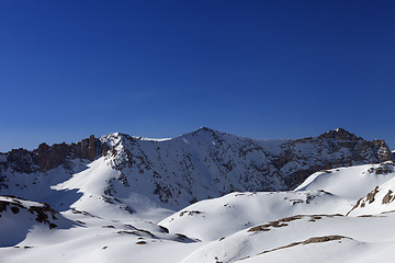 Image showing Snowy mountains and blue sky in morning