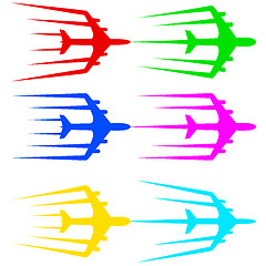 Image showing Flying airplane  stylized vector illustration.  Airliner, jet.