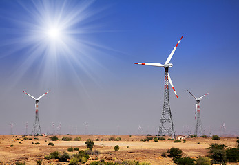 Image showing wind farm - turning windmills in India