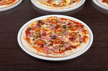 Image showing pizza with ham and mushrooms